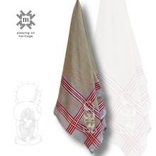 Load image into Gallery viewer, Red and Grey Keffiyeh Scarf with Hand-Embroidered Handala Design (white)