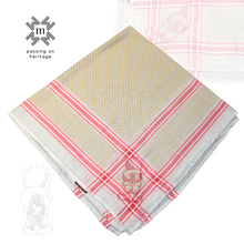 Load image into Gallery viewer, Light Yellow, Red Stripe Keffiyeh Scarf with Hand-Embroidered Handala Design (red)