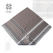 Load image into Gallery viewer, Smart Brown and Grey Keffiyeh Scarf with Hand-Embroidered Handala Design
