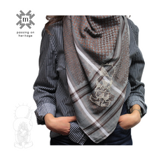 Load image into Gallery viewer, Smart Brown and Grey Keffiyeh Scarf with Hand-Embroidered Handala Design