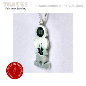 Silver Handala pendant necklace with stones from Al-Shajara