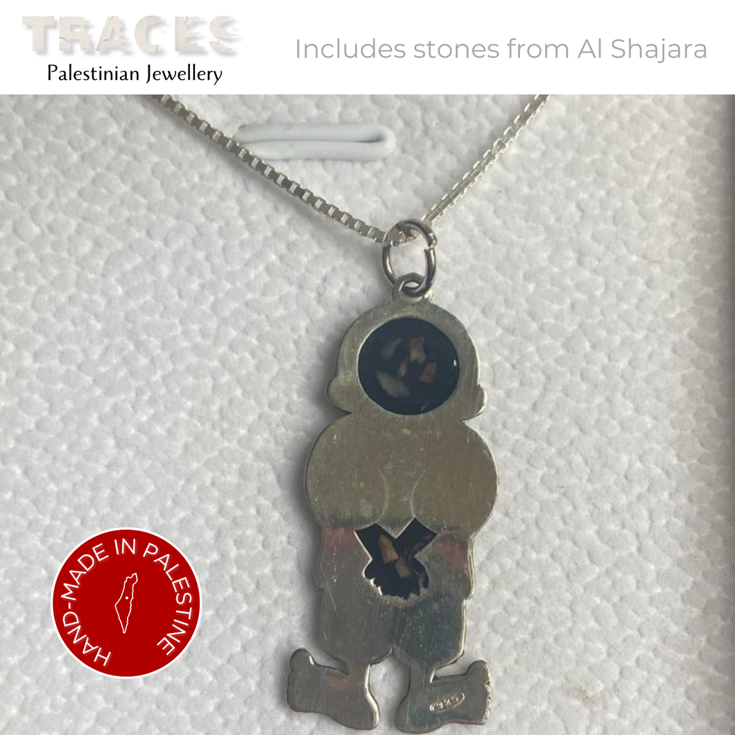 Silver Handala pendant necklace with stones from Al-Shajara