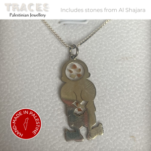 Silver Handala pendant necklace with stones from Al-Shajara