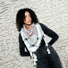 Load image into Gallery viewer, Mini Keffiyeh Black &amp; White Makateeb (Messages) By SEP
