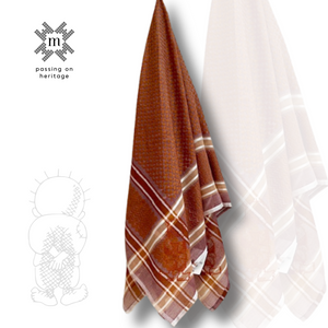 Copper Red Keffiyeh Scarf with Hand-Embroidered Handala Design
