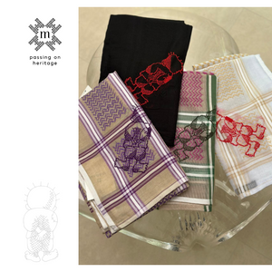 Keffiyeh Scarf with Hand-Embroidered Handala Design
