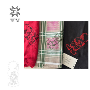Keffiyeh Scarf with Hand-Embroidered Handala Design