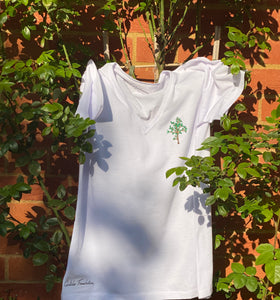Womens Short-Sleeved White T-shirt with Tree Design